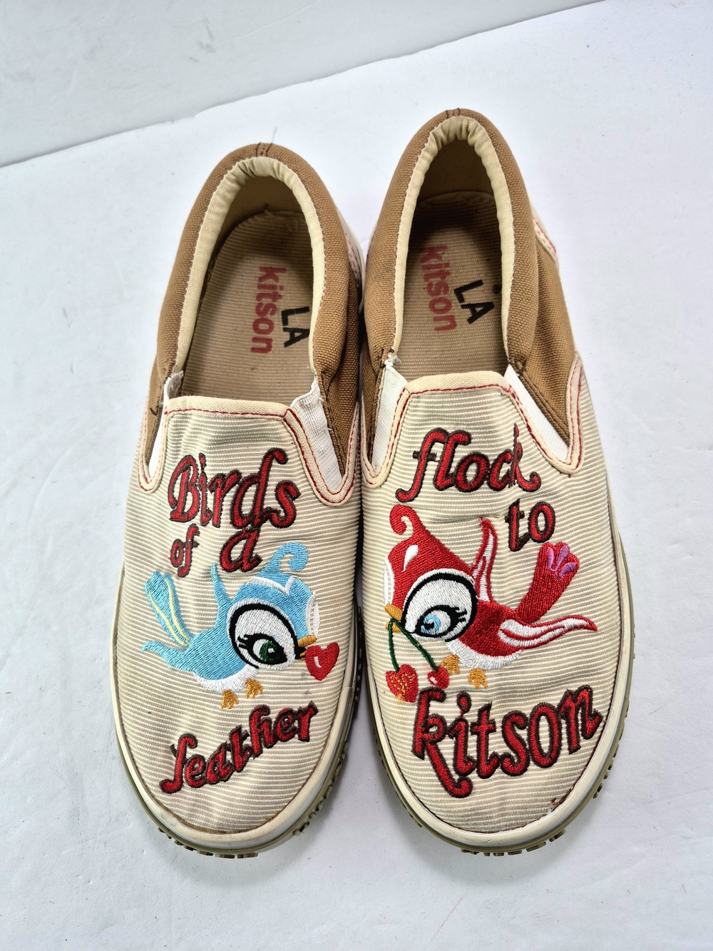 Vintage Y2K Kitson LA Birds of a Feather Embroidered Canvas Slip On Sneakers 7